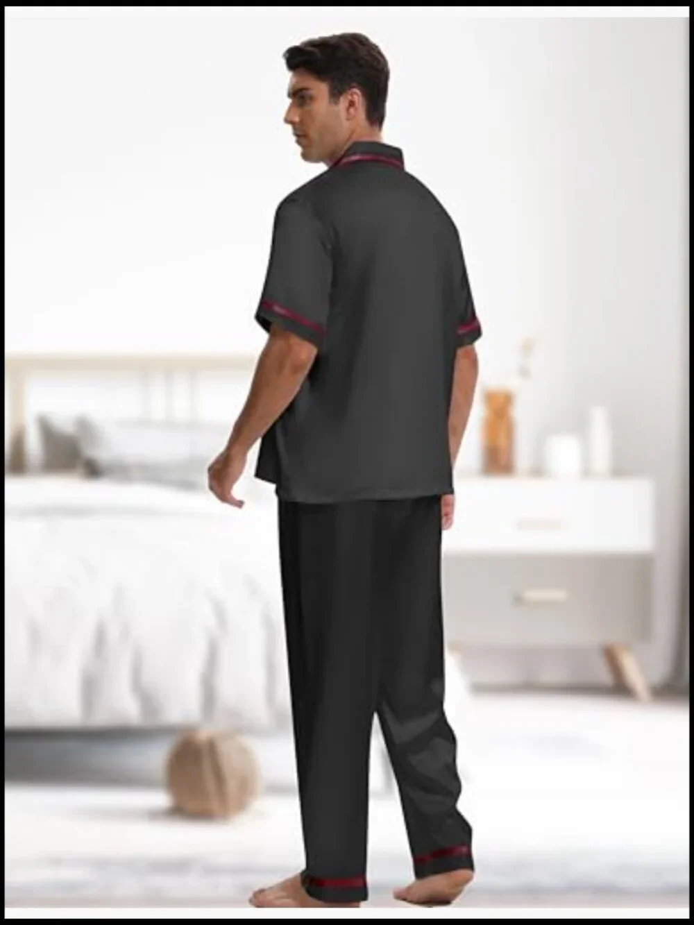 Men's Silk Pajama Set with Short Sleeve Button Down Top and Sleep Mask